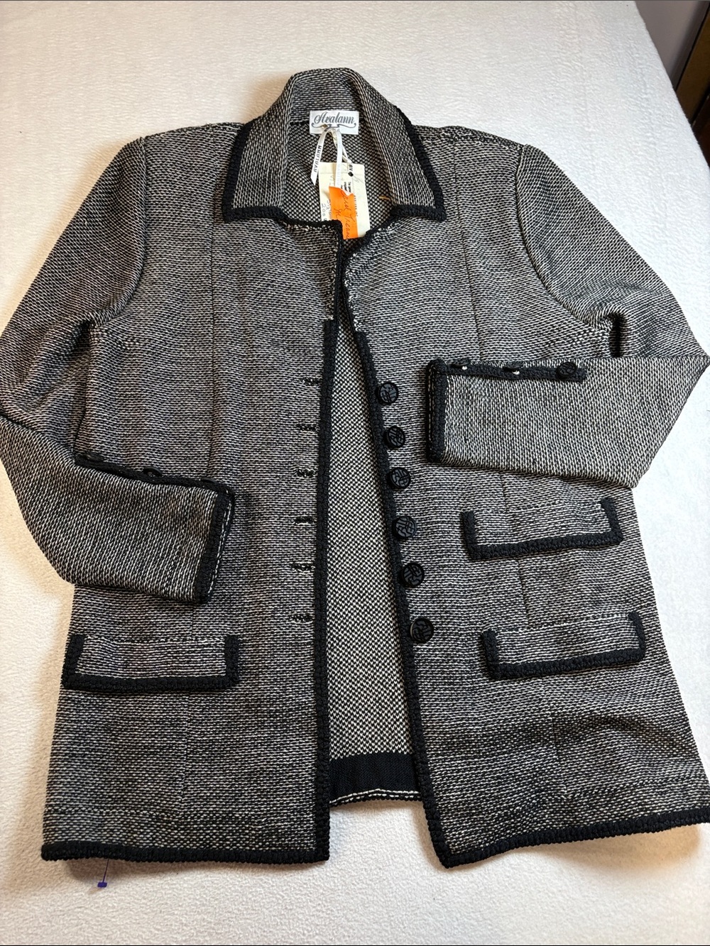 Black & White Textured Knit Jacket Cardigan